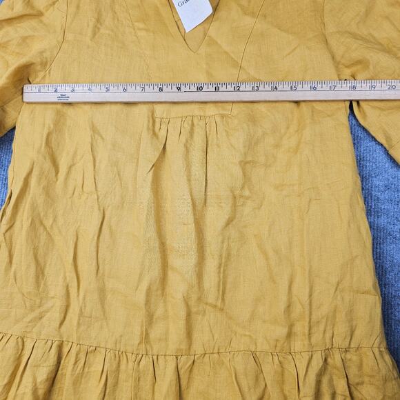 Grae Cove Linen Midi Dress Womens Medium Yellow Tiered Coastal Western Minimal - Picture 2 of 6